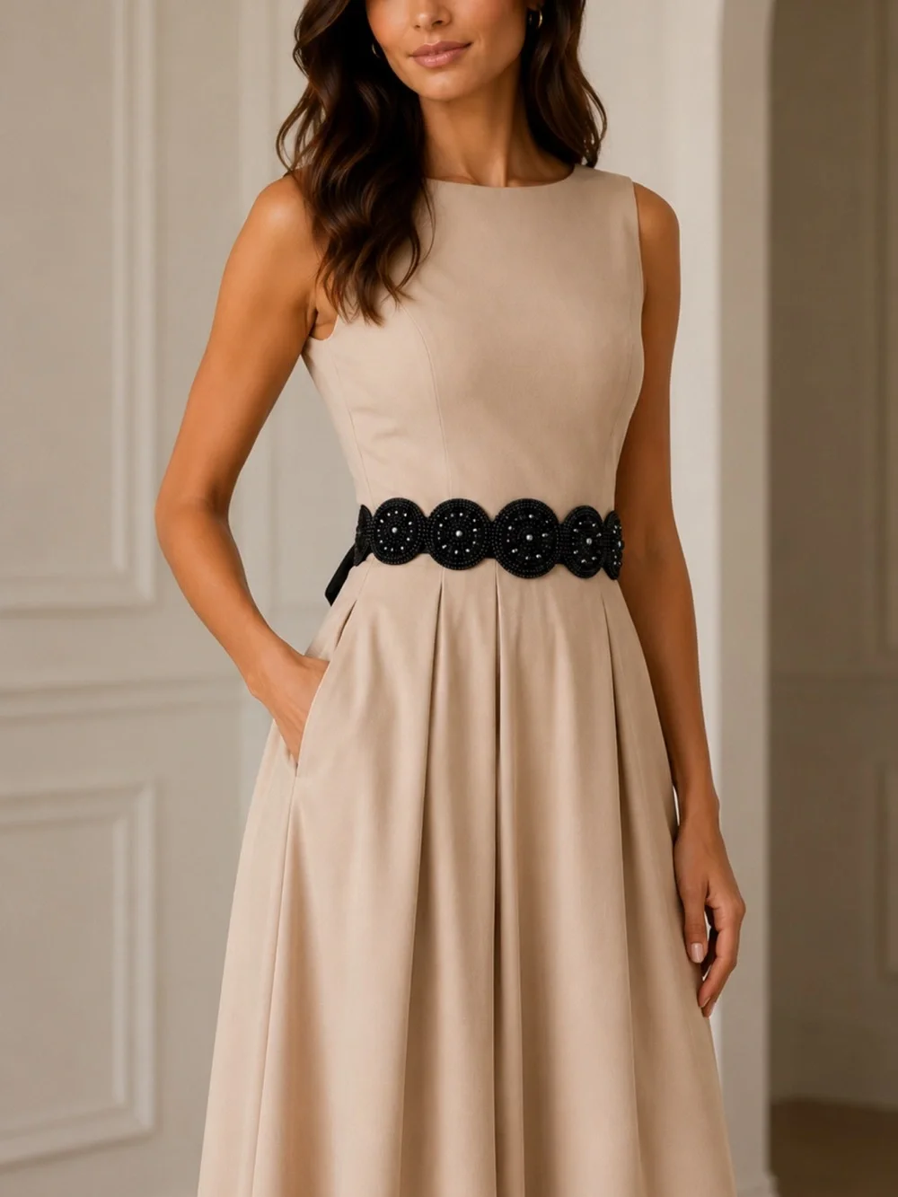 St. John Black Scalloped Decorative Belt